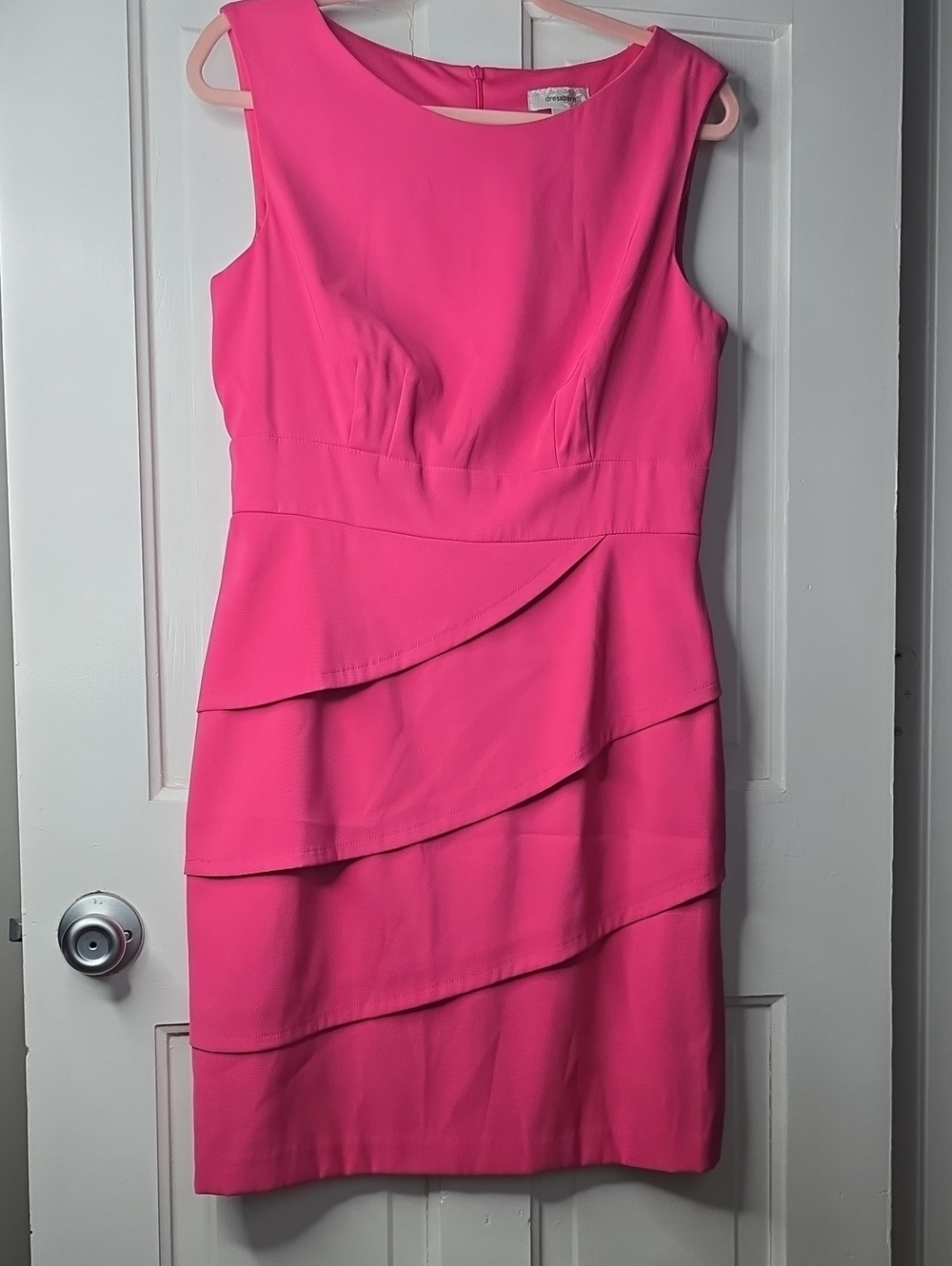 dressbarn Hot Pink Sleeveless Tiered Peplum Sheath Dress